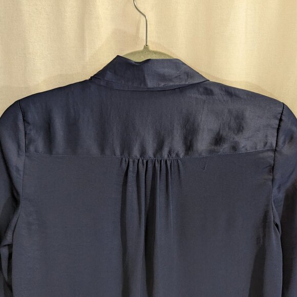INC International Concepts Size XS Navy Satin Blue Button Down - Picture 4 of 12